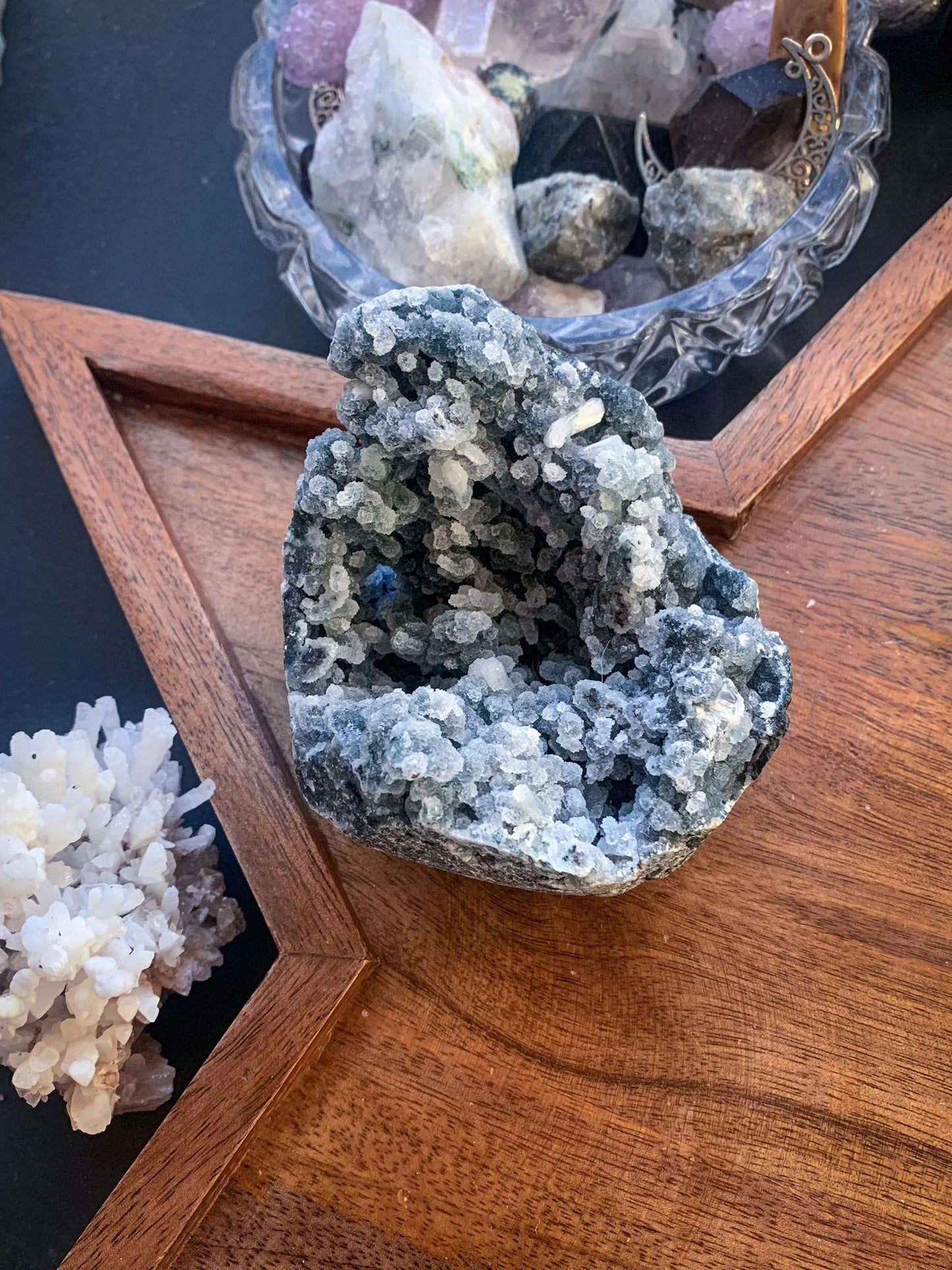 Black Botryoidal Chalcedony with Apophyllite Cluster #M