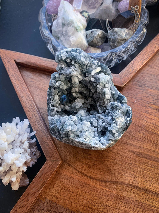 Black Botryoidal Chalcedony with Apophyllite Cluster #M