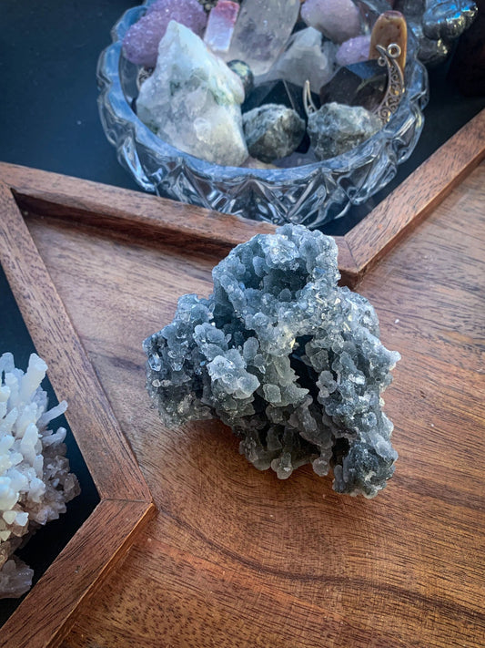 Black Chalcedony with Apophyllite Cluster #P