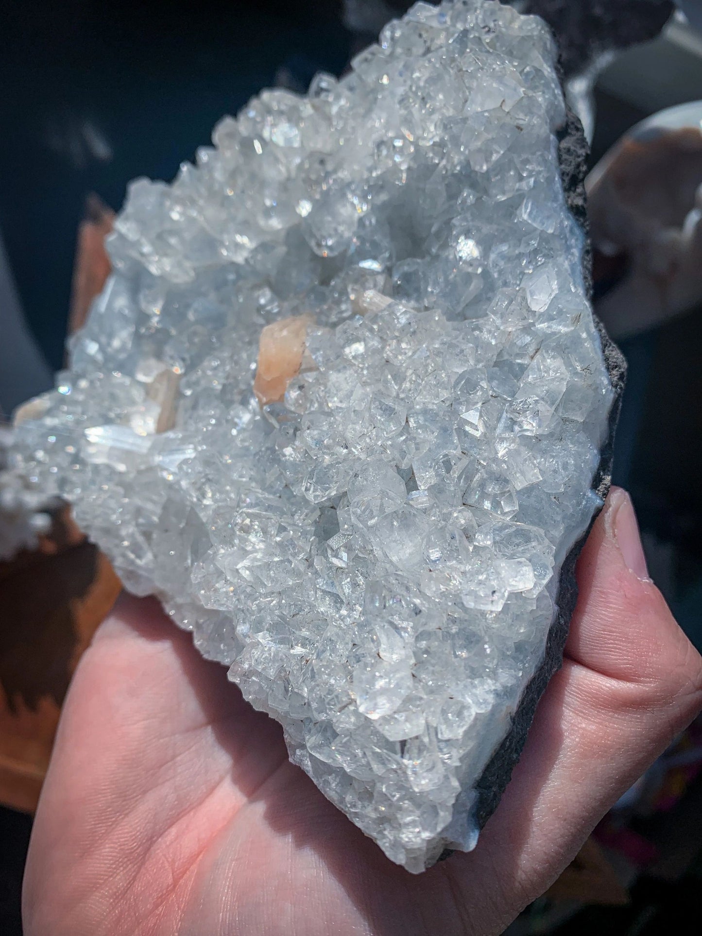 Apophyllite with Peach Stilbite Cluster #Q