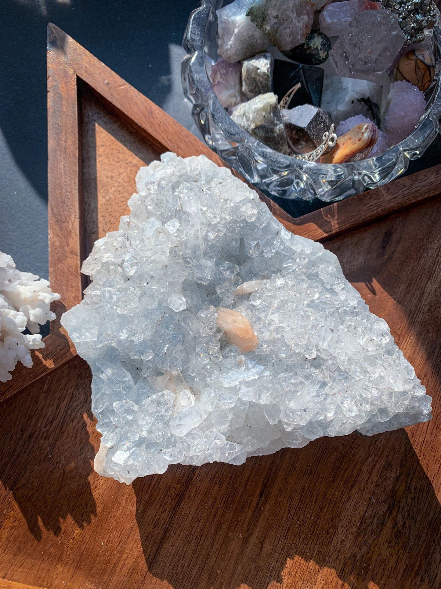 Apophyllite with Peach Stilbite Cluster #Q