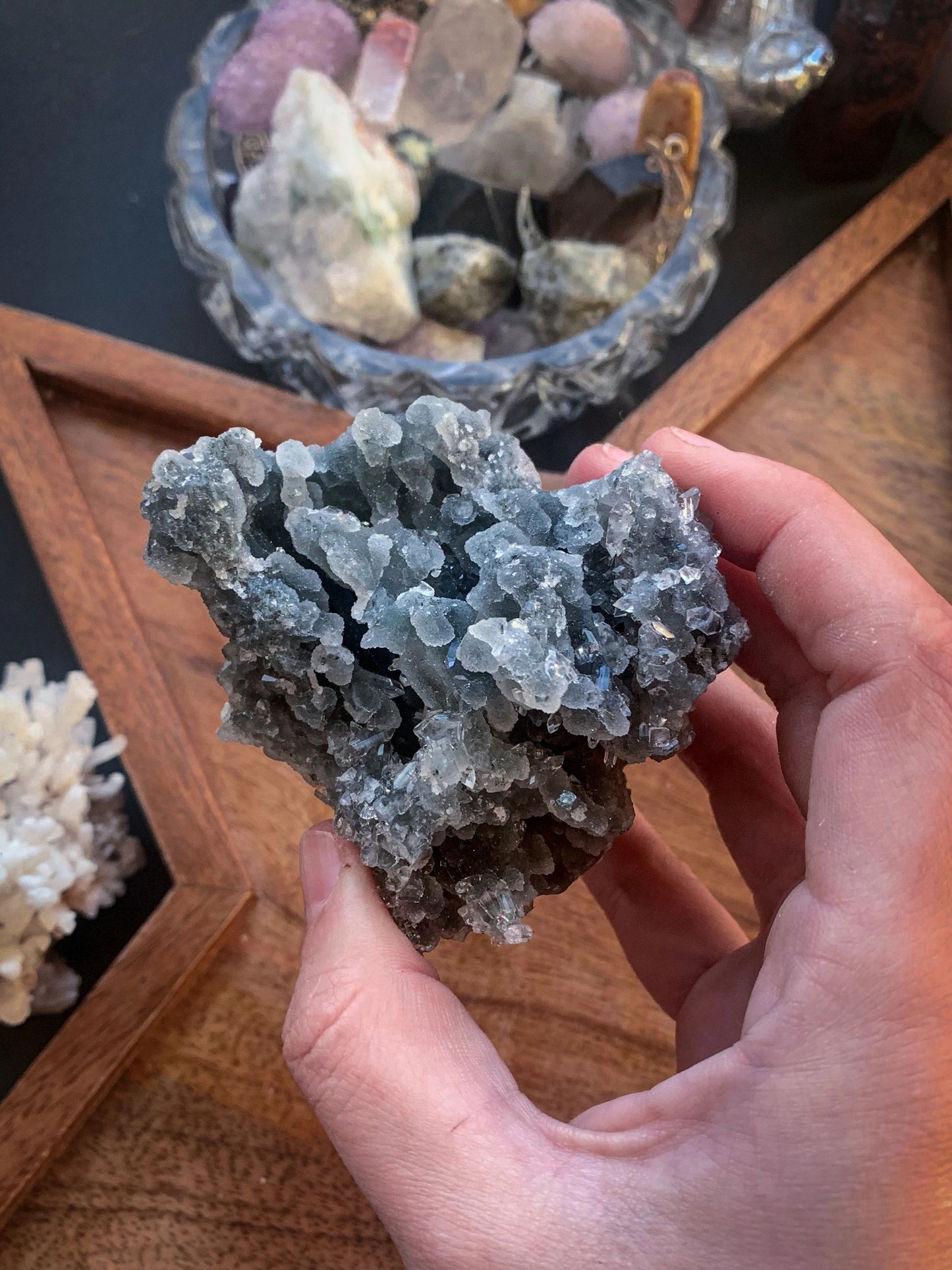 Black Chalcedony with Apophyllite Cluster #P