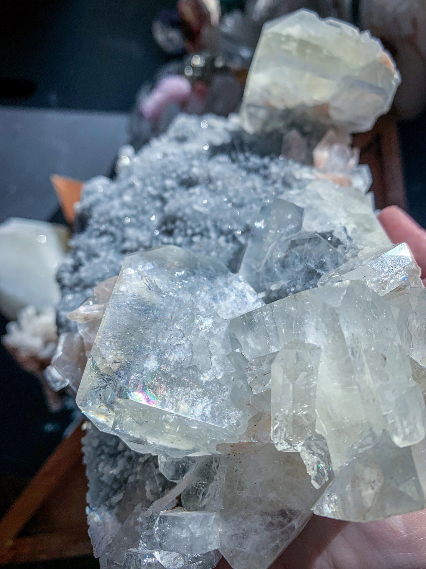 Black Chalcedony with Apophyllite & Peach Stilbite Large Cluster