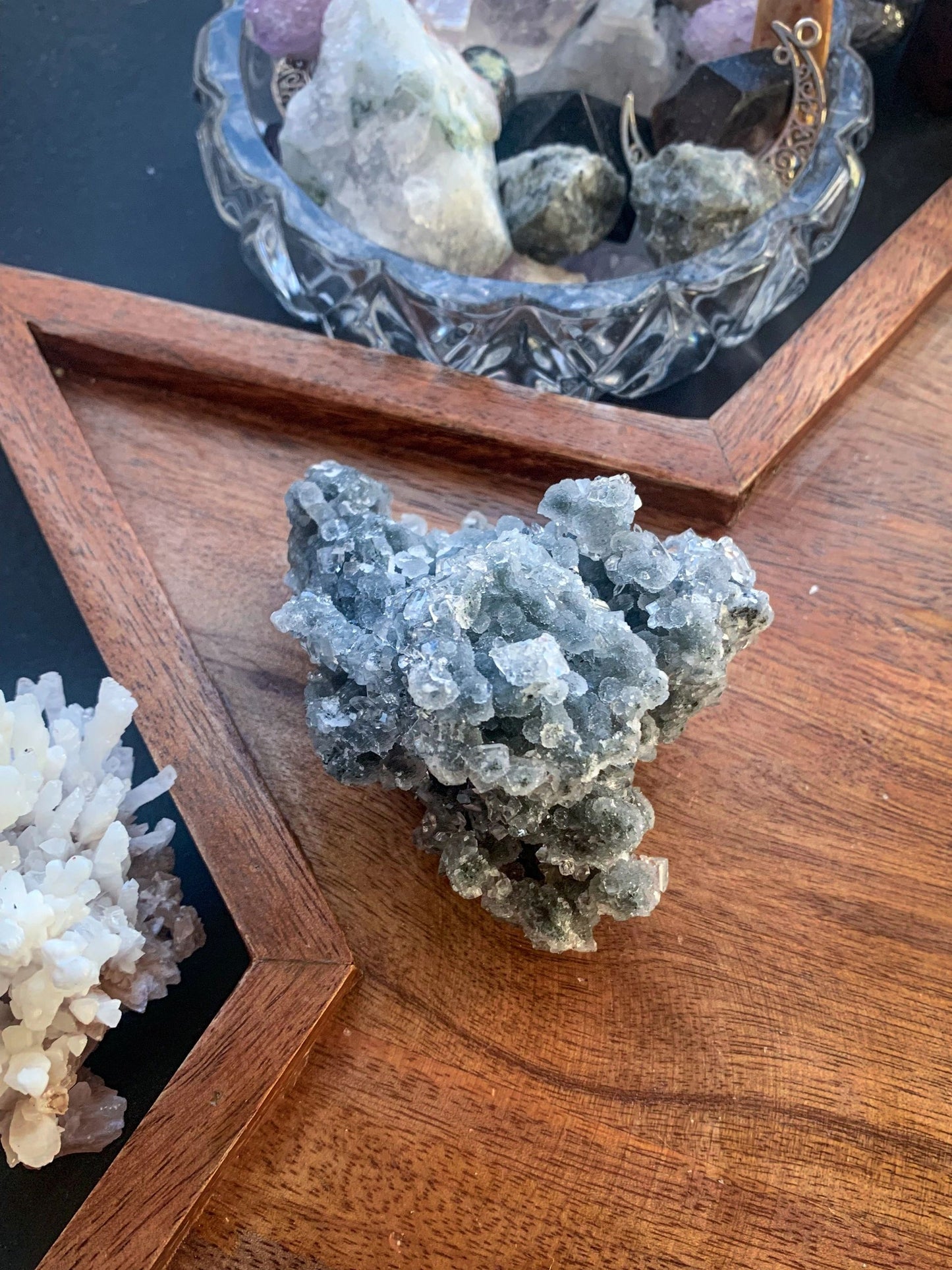 Black Chalcedony with Apophyllite Cluster #P