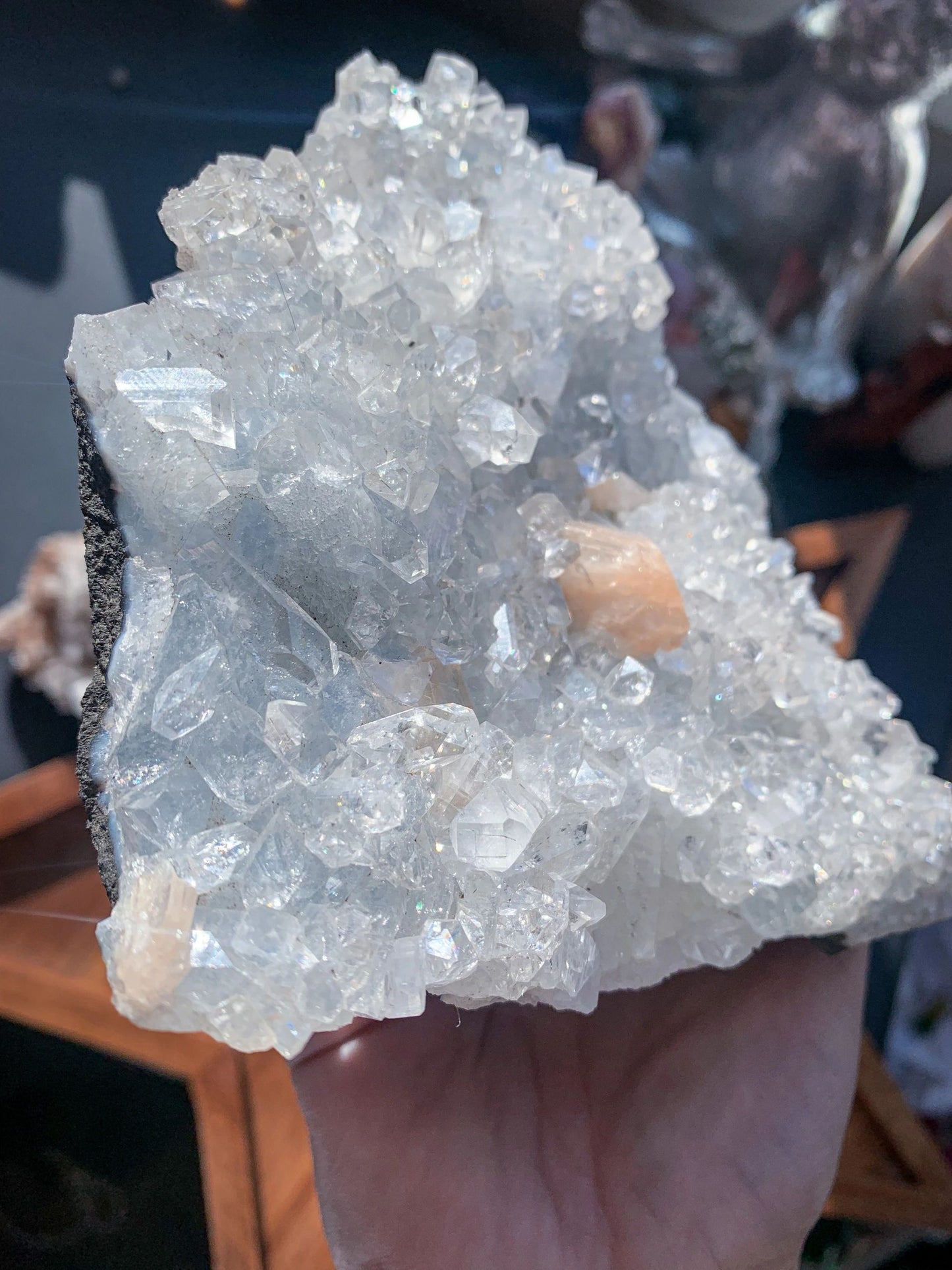 Apophyllite with Peach Stilbite Cluster #Q