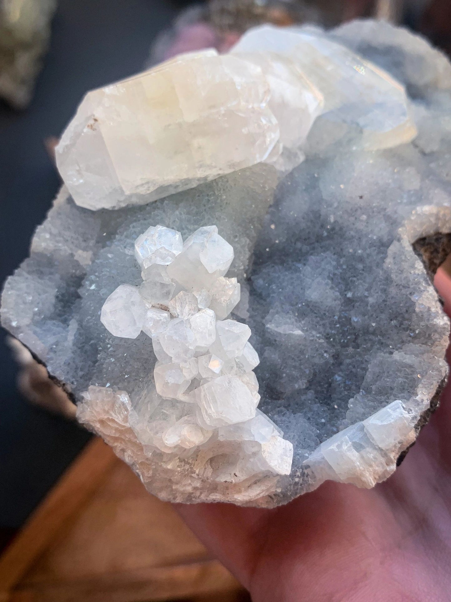 Black Chalcedony with Apophyllite & Peach Stilbite Cluster #O