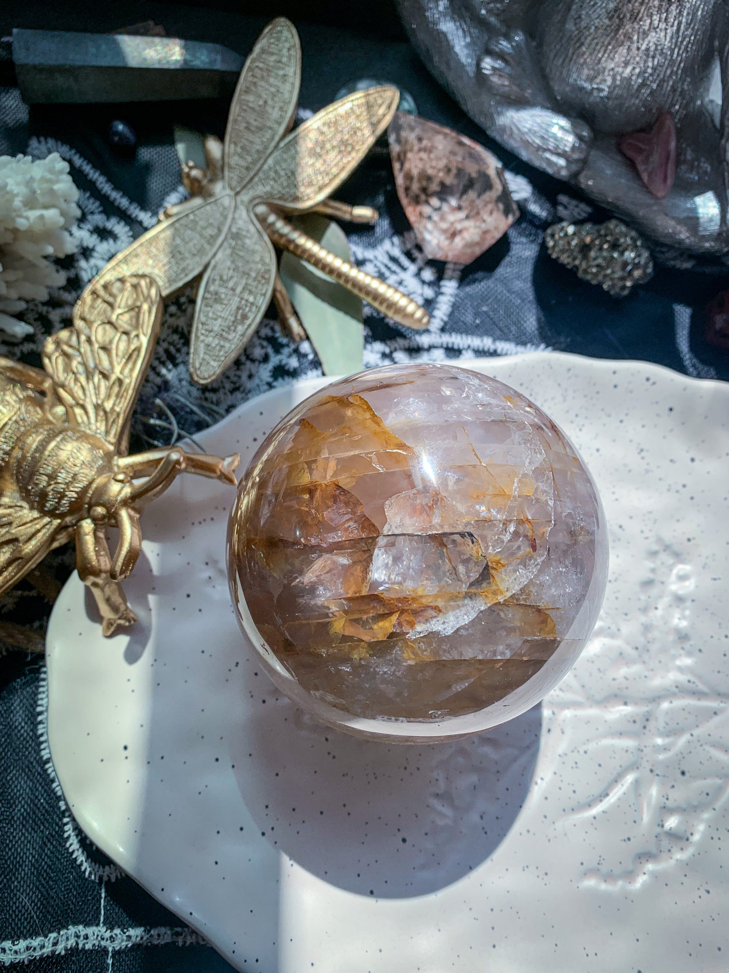 Star Rose Quartz with Golden Healer Sphere