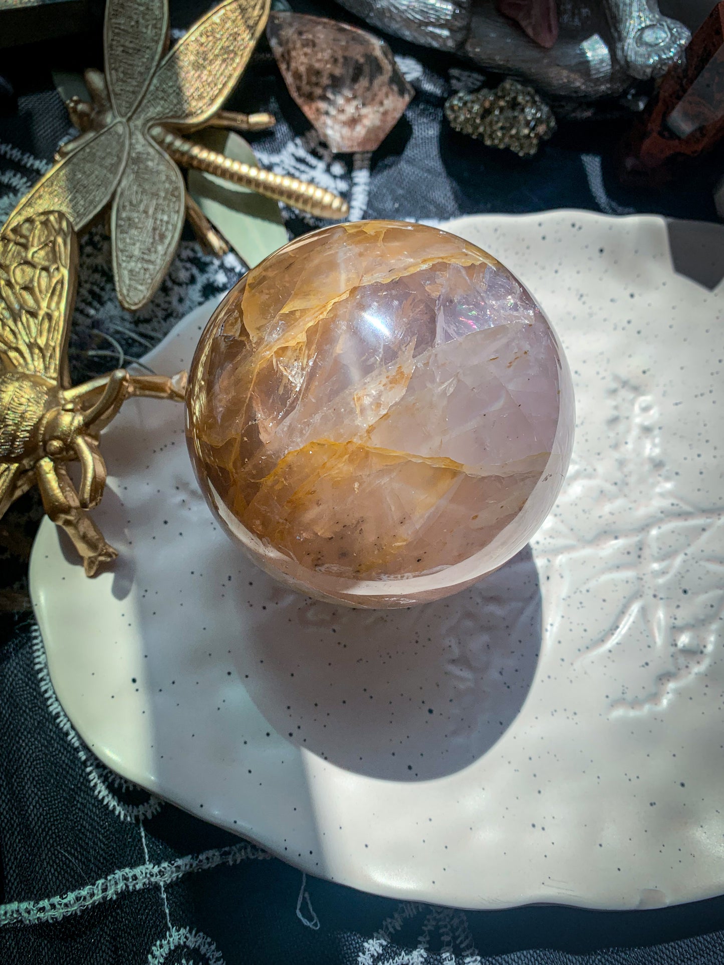 Star Rose Quartz with Golden Healer Sphere