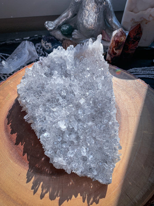 Clear Quartz with Tourmaline Inclusions Cluster #A