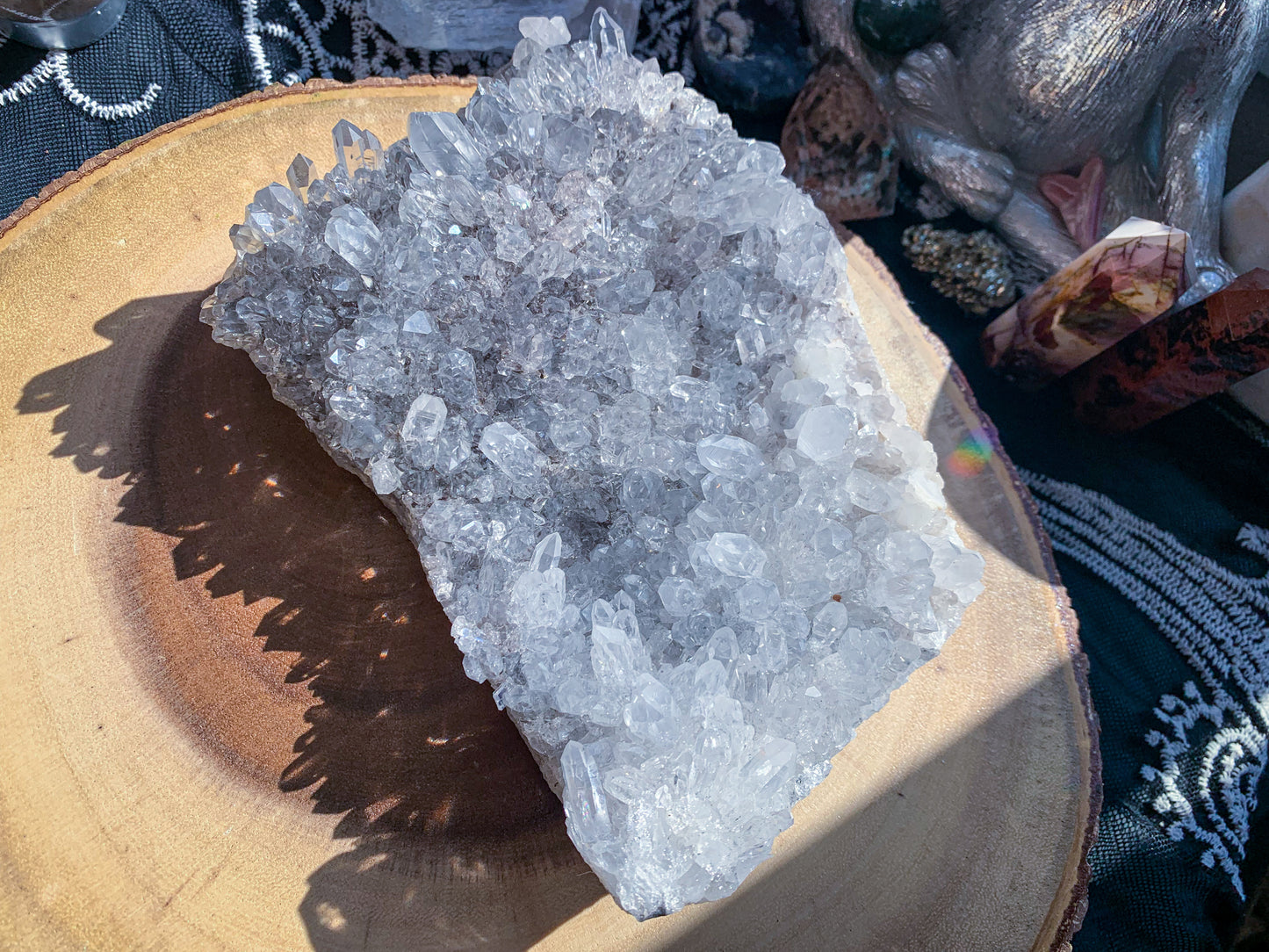 Clear Quartz with Tourmaline Inclusions Cluster #B