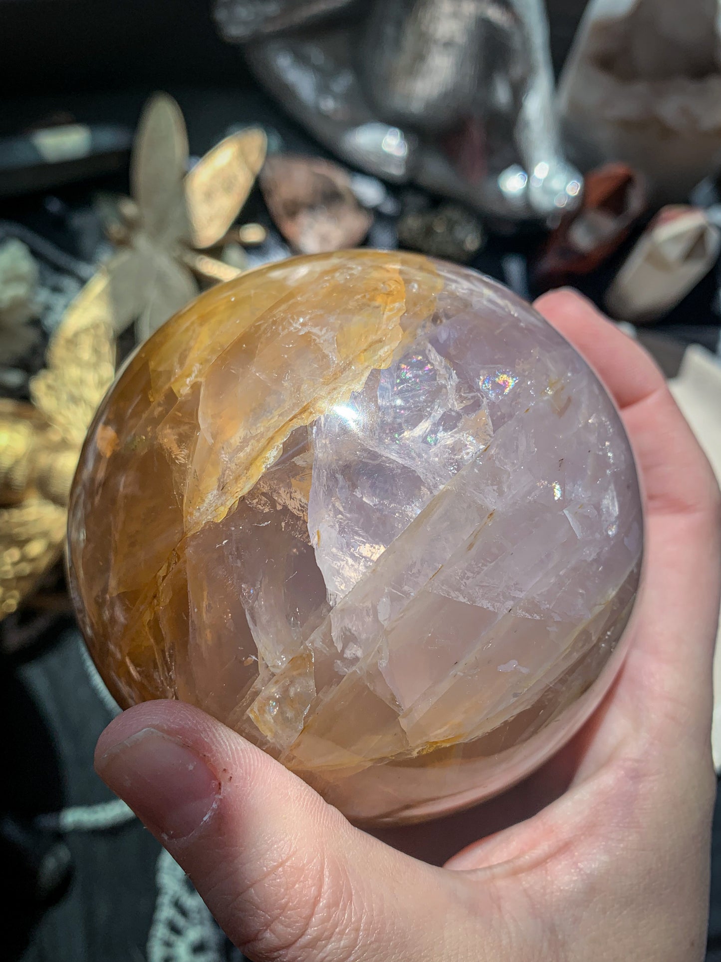 Star Rose Quartz with Golden Healer Sphere