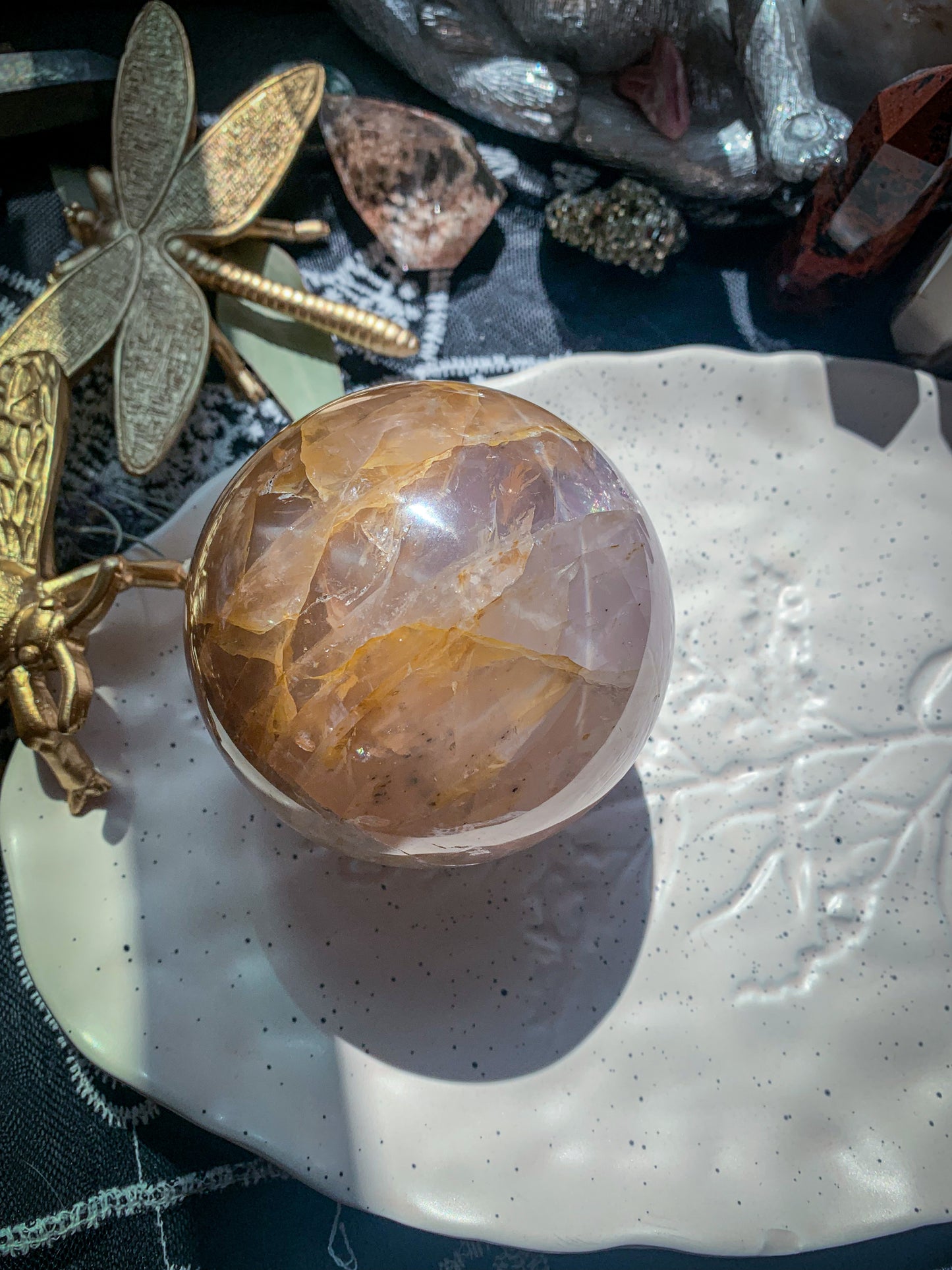 Star Rose Quartz with Golden Healer Sphere