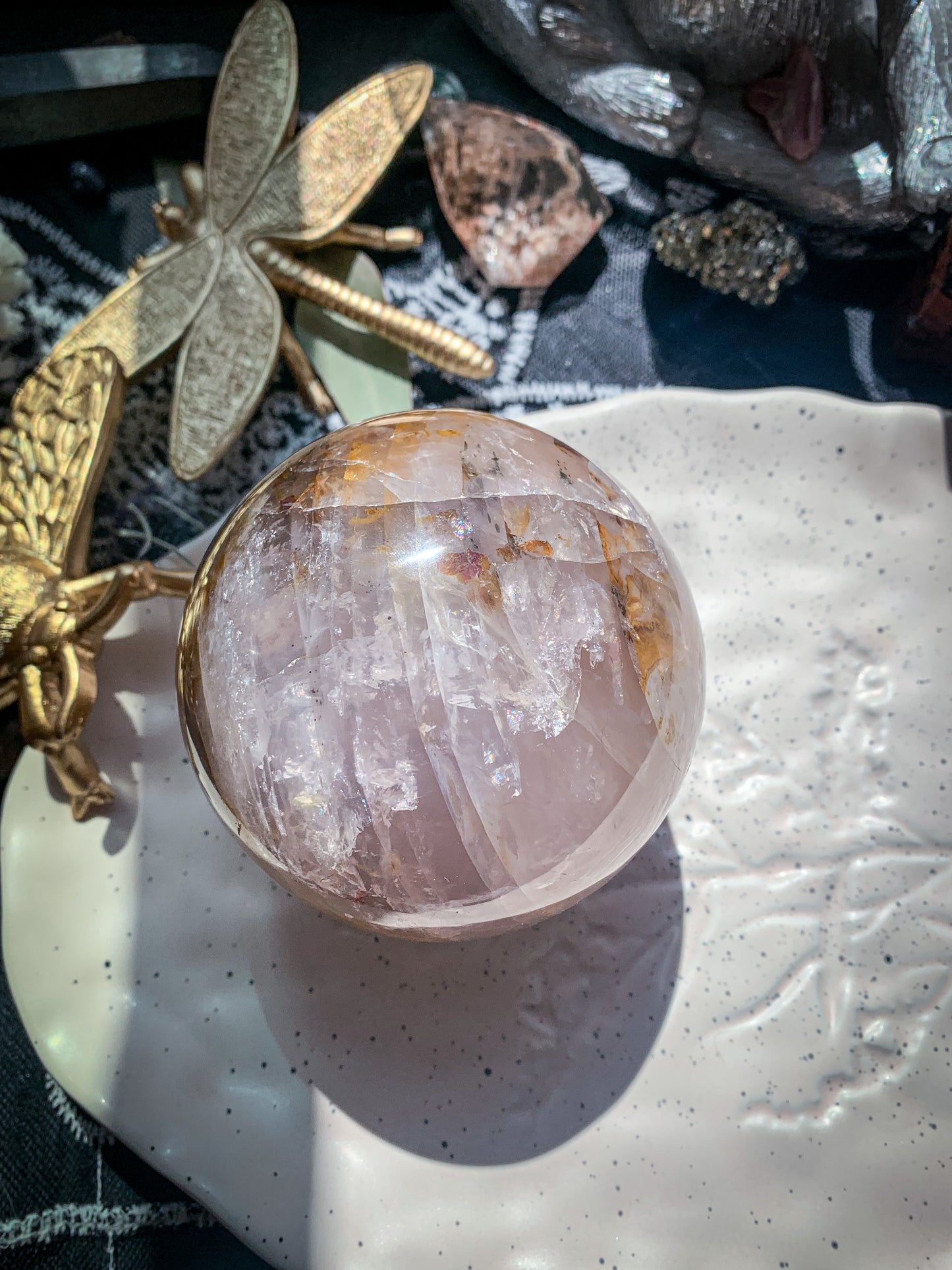 Star Rose Quartz with Golden Healer Sphere