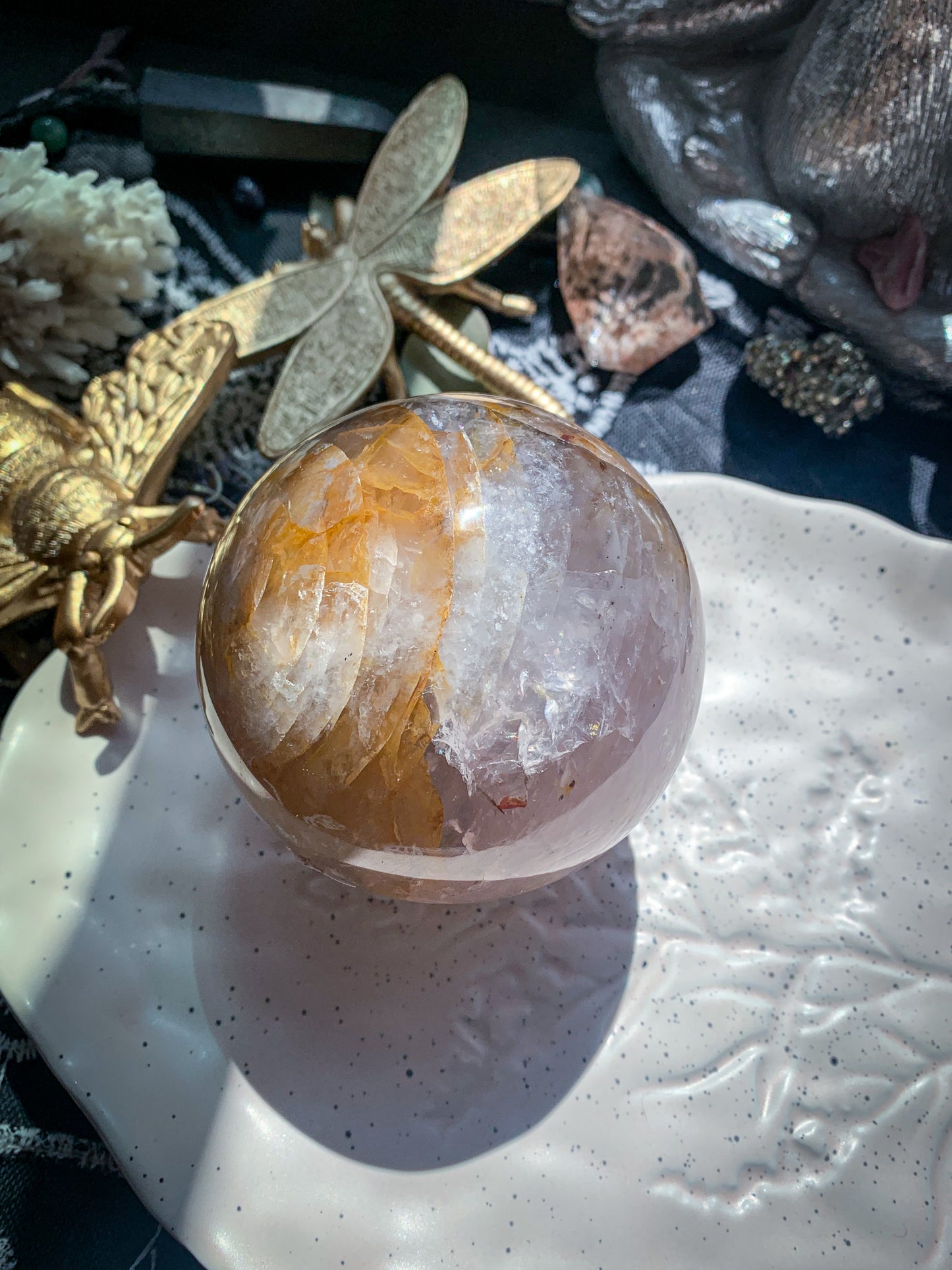 Star Rose Quartz with Golden Healer Sphere