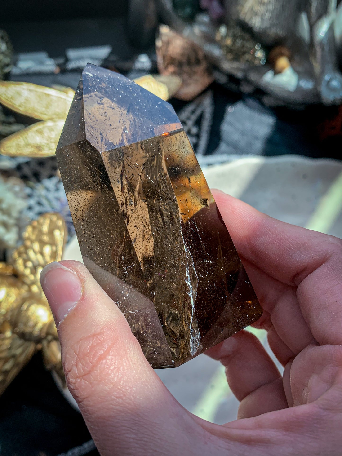 Smoky Quartz Brazilian Point Tower with Rainbows #D