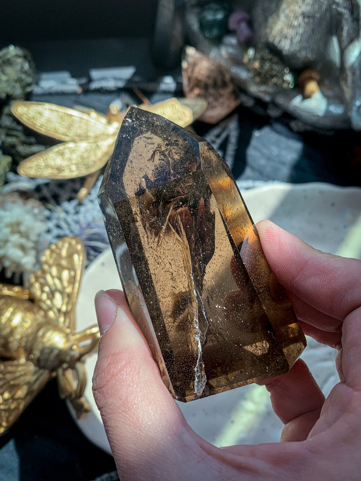 Smoky Quartz Brazilian Point Tower with Rainbows #D