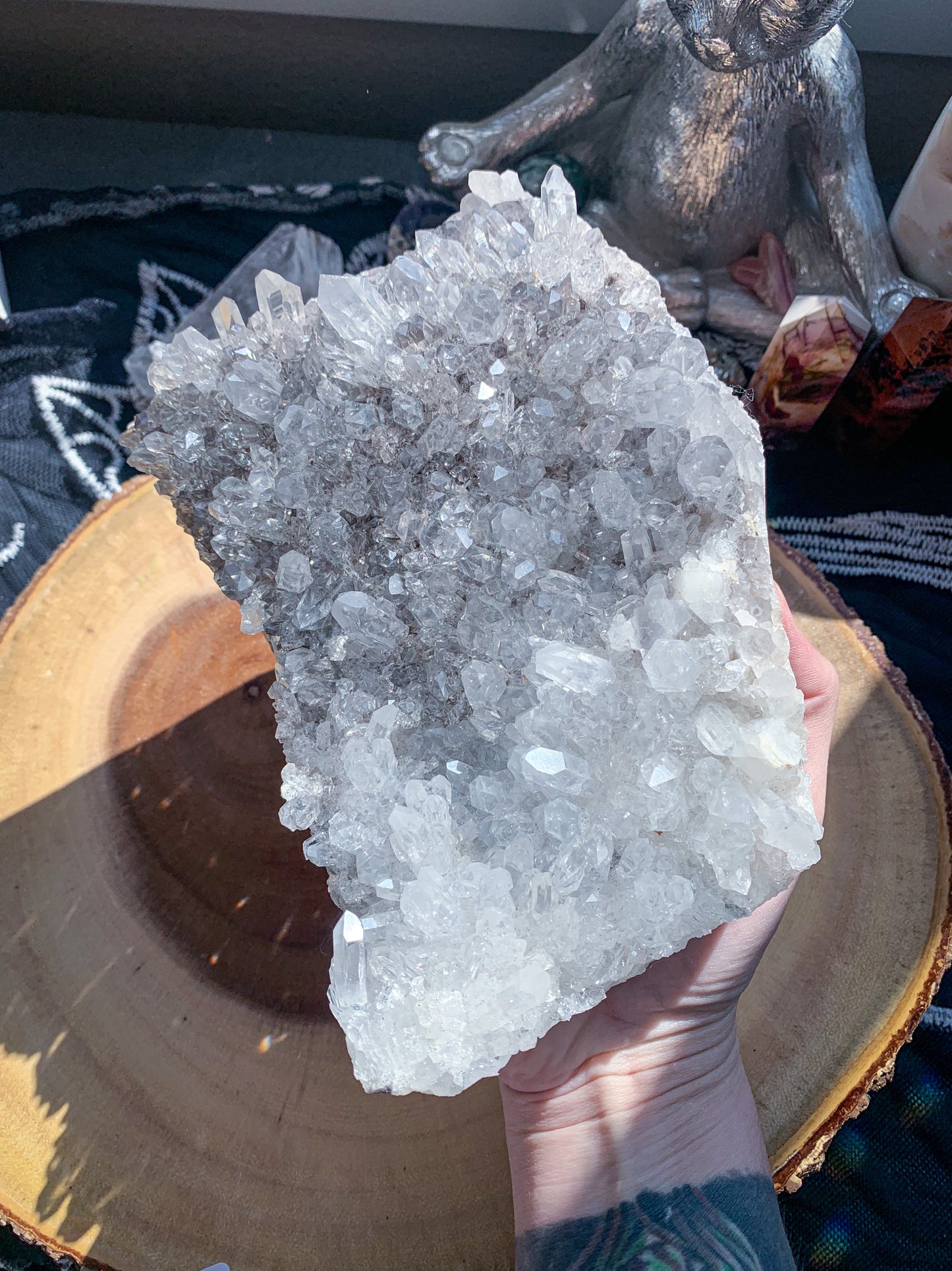 Clear Quartz with Tourmaline Inclusions Cluster #B