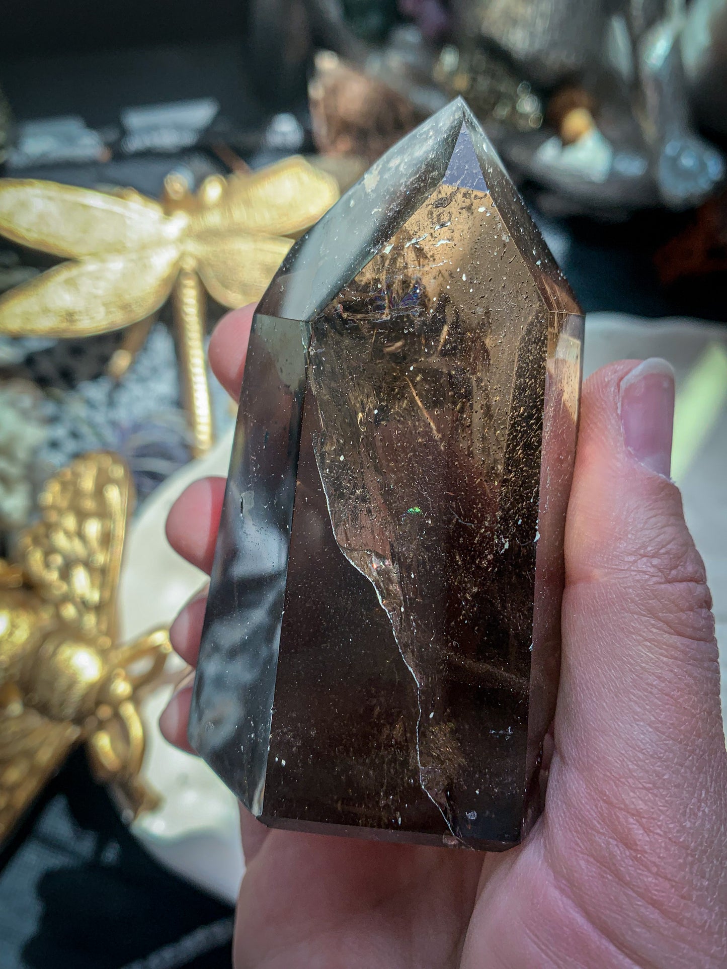 Smoky Quartz Brazilian Point Tower with Rainbows #D