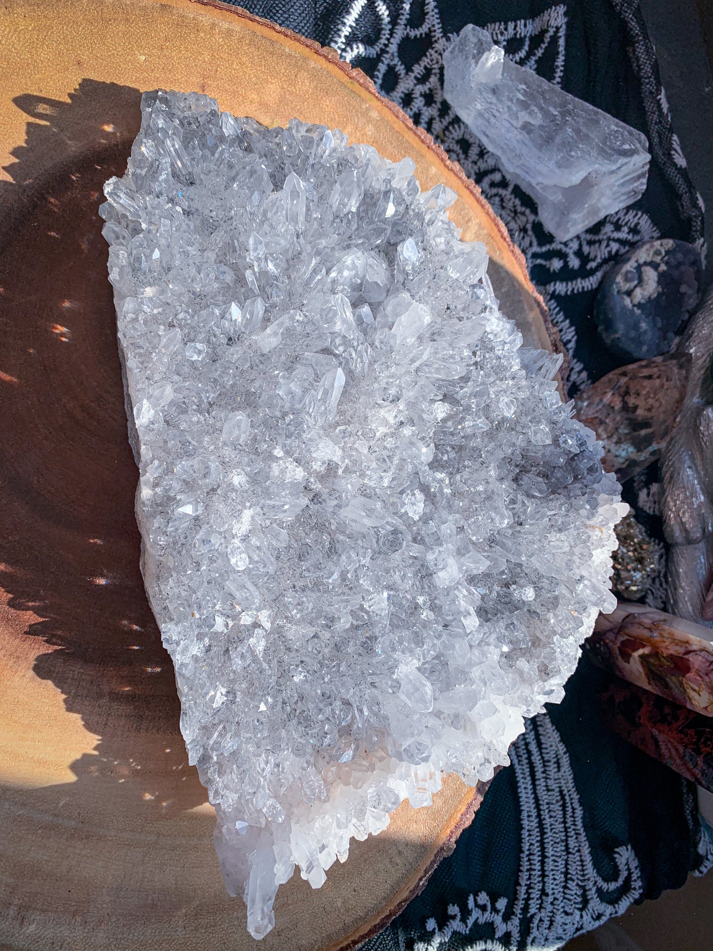 Clear Quartz with Tourmaline Inclusions Cluster #A