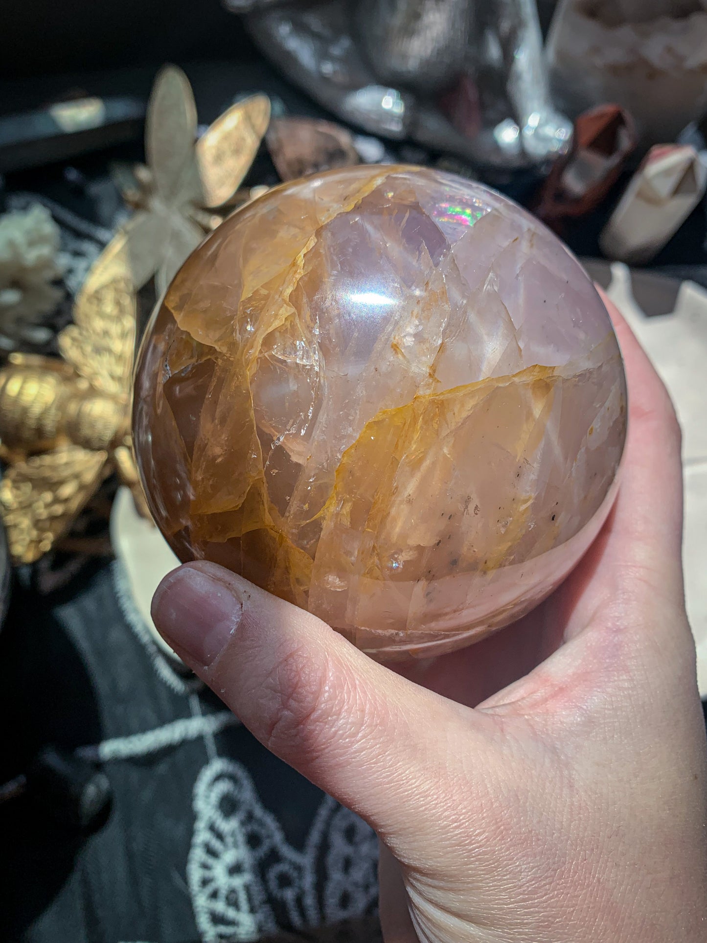 Star Rose Quartz with Golden Healer Sphere