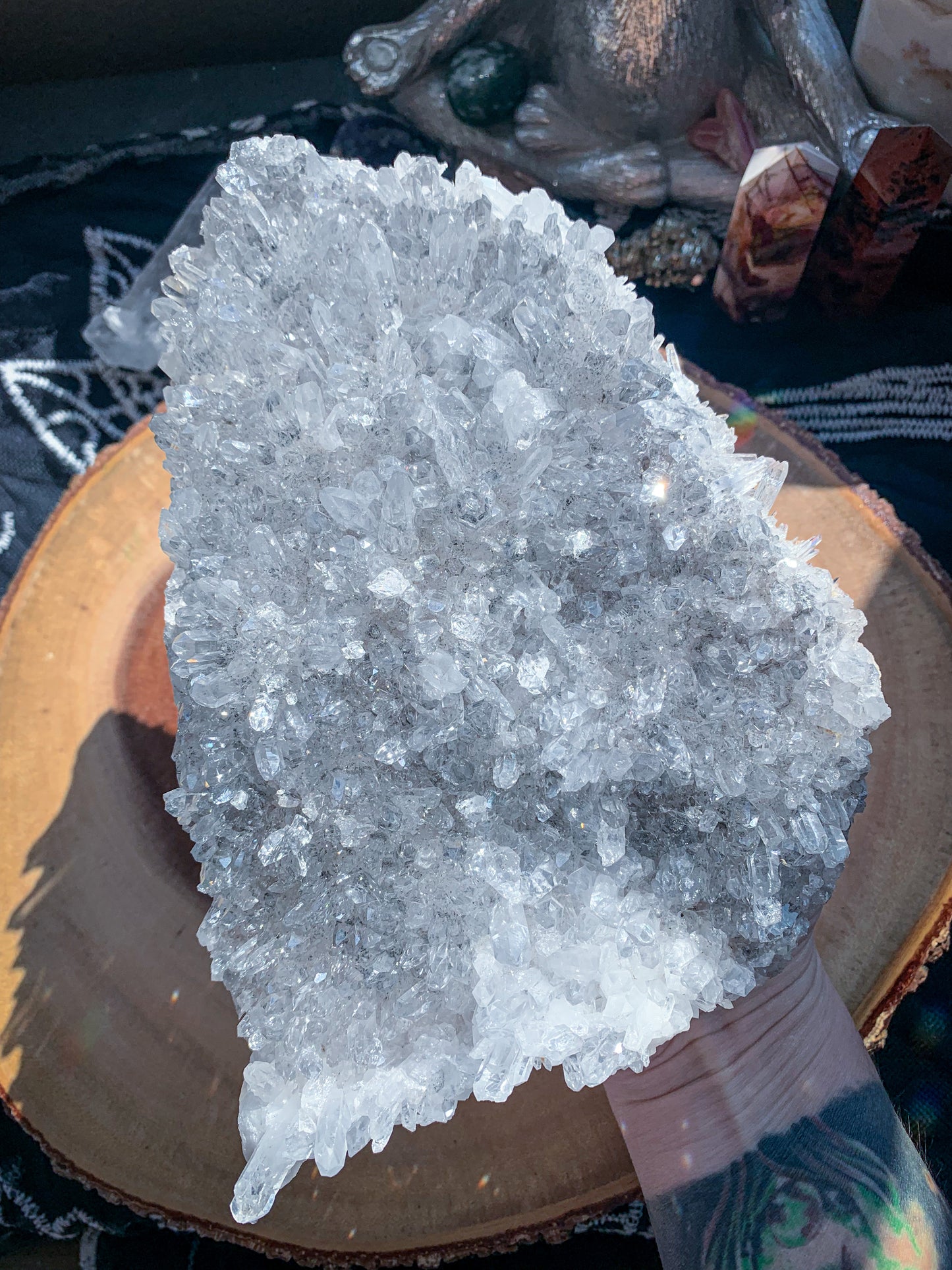 Clear Quartz with Tourmaline Inclusions Cluster #A