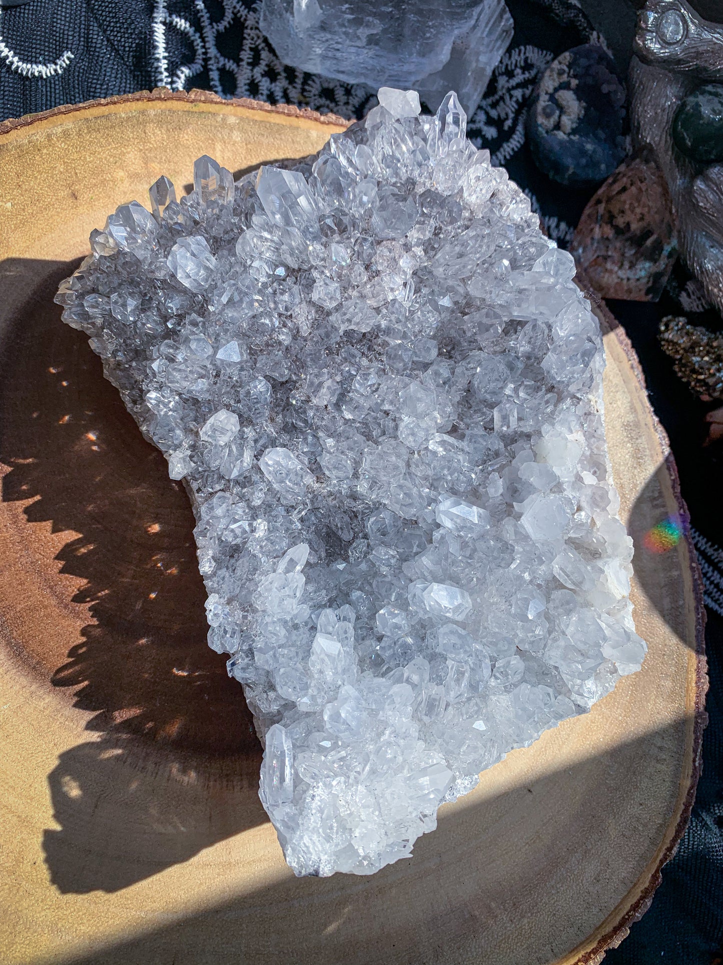 Clear Quartz with Tourmaline Inclusions Cluster #B