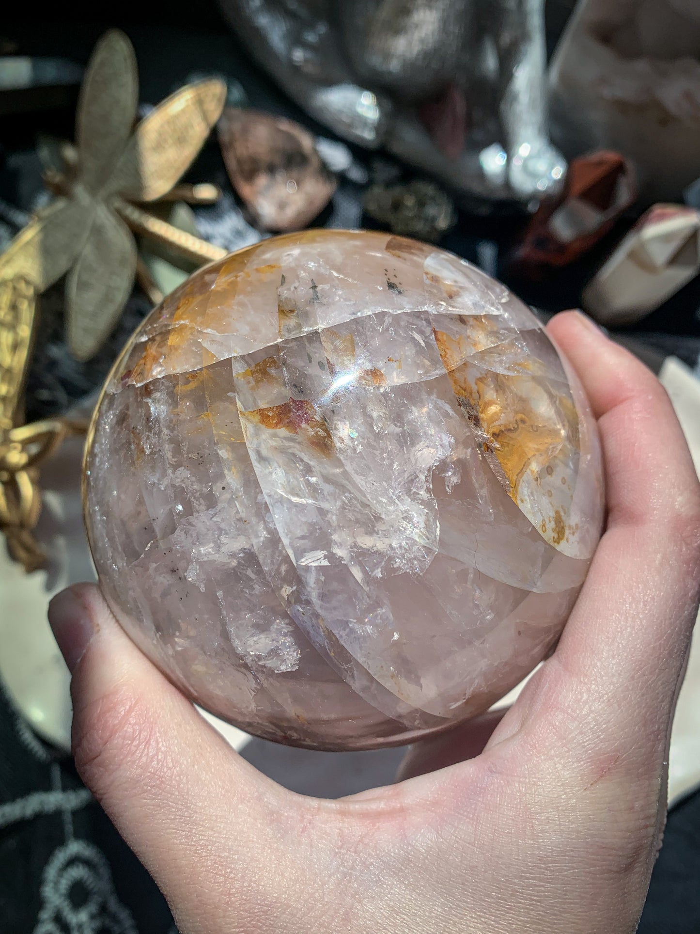 Star Rose Quartz with Golden Healer Sphere