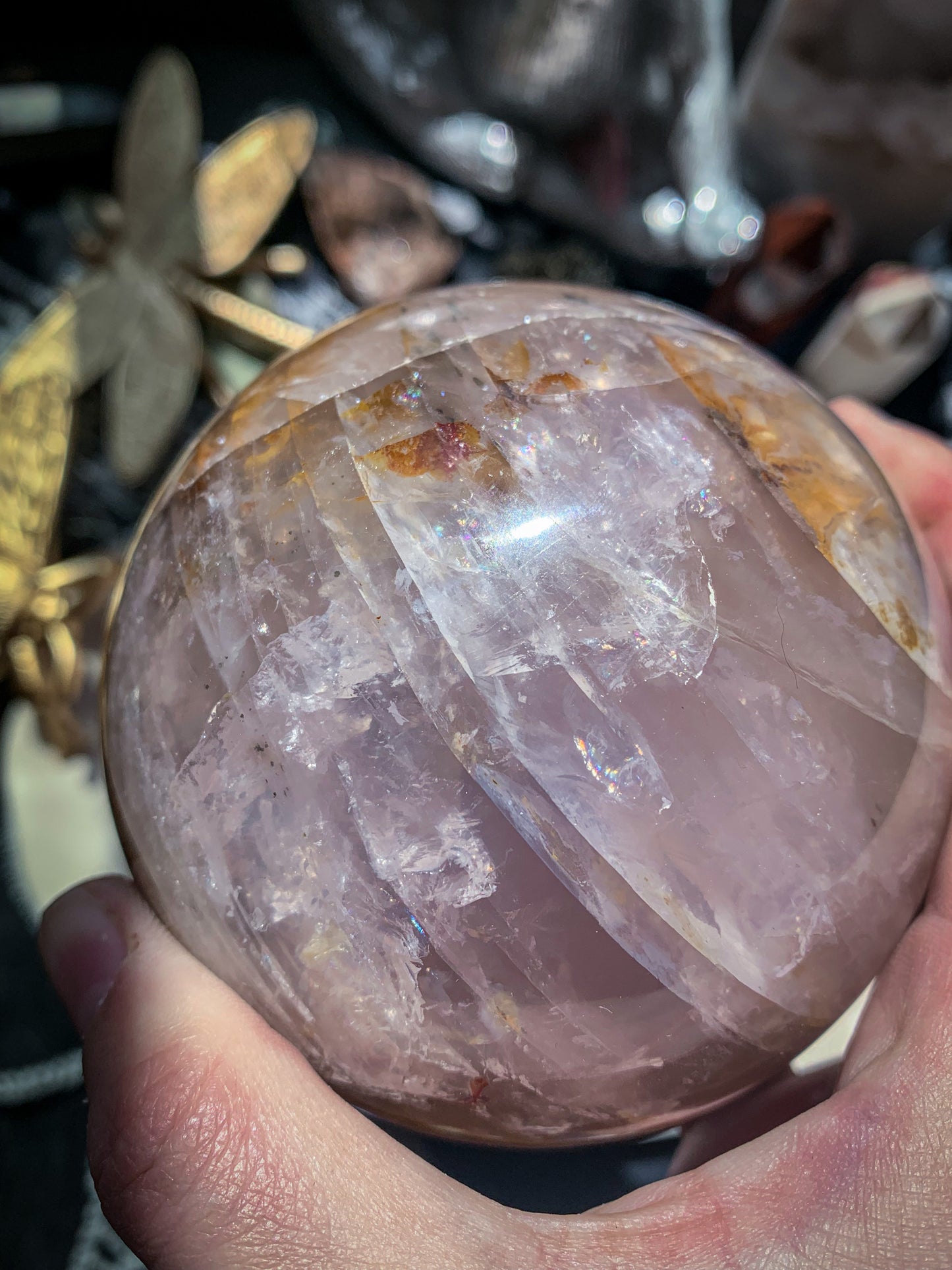 Star Rose Quartz with Golden Healer Sphere